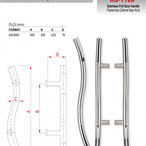 KS-1120 - Paslanmaz Çekme Kapı Kolları